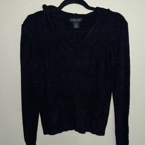 Rachel Zoe Fuzzy Pullover Hoodie - Black Size Small